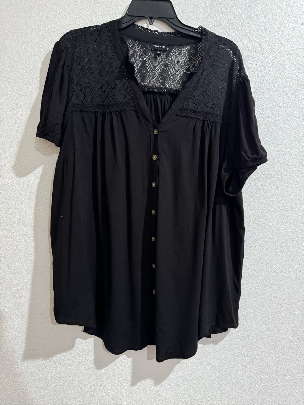 torrid Black Lace Yoke Button-Down Blouse